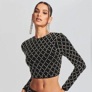 NWT Retrofete Brooks black crystal embellished crop top